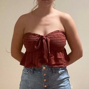 strapless red blouse with crochet